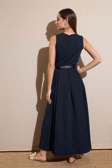 VESTIDO MIDI SIN MANGAS CON CINTURÓN COLOR AZUL MARINO FBZMA1316