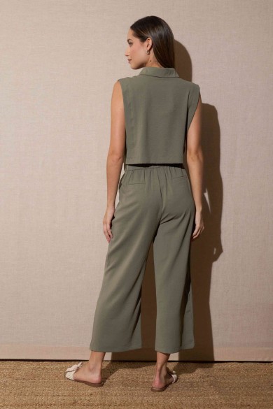 CONJUNTO SIN MANGAS CAMISA Y PANTALÓN VERDE CAQUI FBZMR222882229191