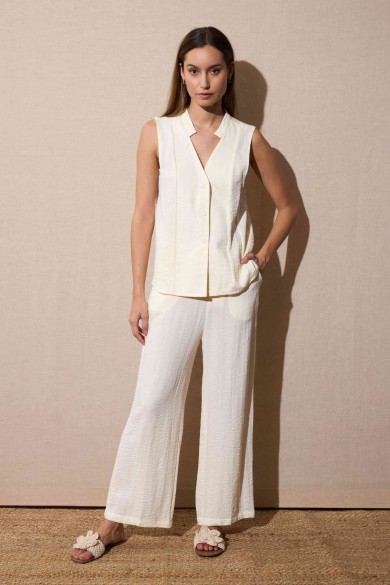 CONJUNTO SIN MANGAS CAMISA y PANTALÓN COLOR CRUDOFBZMR22333 22334