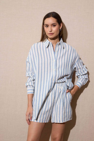 CONJUNTO CAMISA SHORT RAYAS AZUL Y BLANCO FBZMR22112/22115