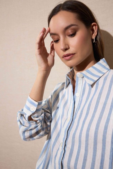 CONJUNTO CAMISA SHORT RAYAS AZUL Y BLANCO FBZMR22112/22115