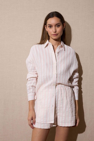 CONJUNTO CAMISA SHORT RAYAS ROSA Y BLANCO FBZMR22113/22116