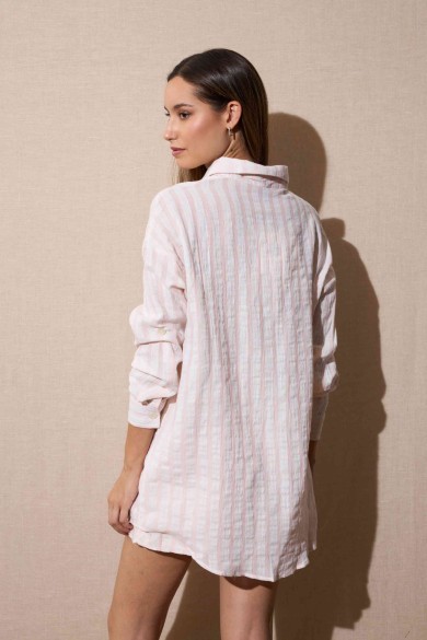 CONJUNTO CAMISA SHORT RAYAS ROSA Y BLANCO FBZMR22113/22116