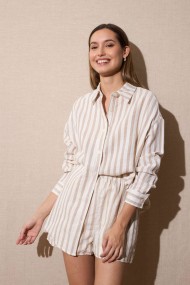 CONJUNTO CAMISA SHORT RAYAS BEIGE Y BLANCO FBZMR22114/22111