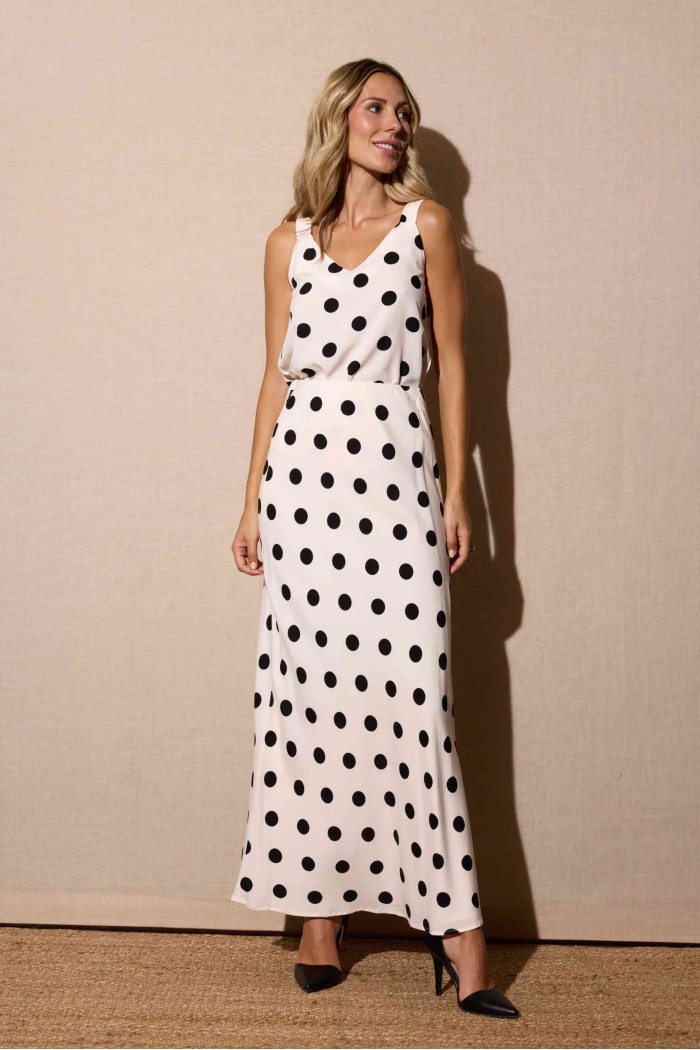 FALDA LARGA BLANCA CON LUNARES NEGROS FBZMR22358