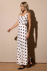 FALDA LARGA BLANCA CON LUNARES NEGROS FBZMR22358