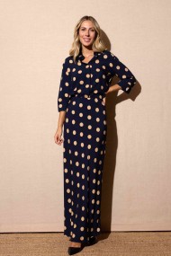 FALDA LARGA AZUL MARINO CON LUNARES BEIGE FBZMR22360