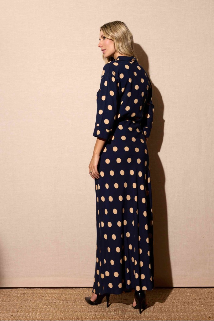 FALDA LARGA AZUL MARINO CON LUNARES BEIGE FBZMR22360