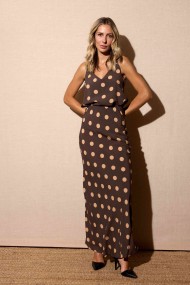 FALDA LARGA MARRÓN CON LUNARES BEIGE FBZMR22380