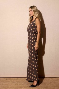 FALDA LARGA MARRÓN CON LUNARES BEIGE FBZMR22380