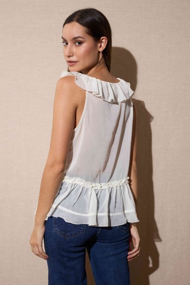 BLUSA BLANCA CON VOLANTES Y LAZOS DELANTEROS FBZMR22270