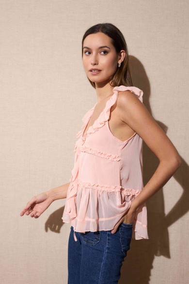 BLUSA ROSA CON VOLANTES Y LAZOS DELANTEROS FBZMR22272