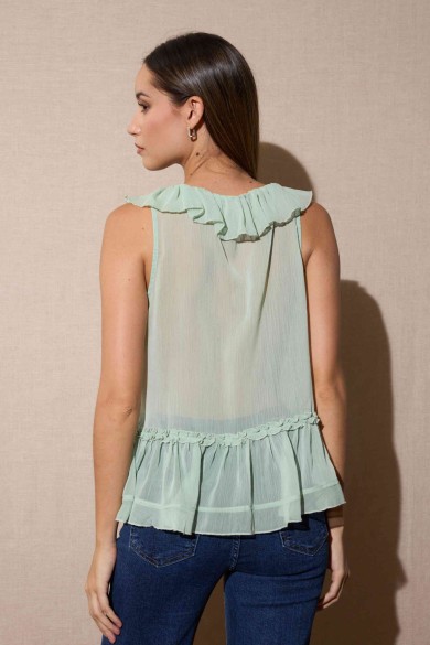 BLUSA SIN MANGAS CON VOLANTES Y LAZOS DELANTEROS FBZMR22273