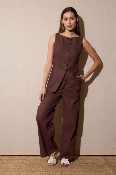 CONJUNTO SIN MANGAS DE CHAQUETA ENTALLADA Y PANTALÓN ANCHO FBZMA1585AB