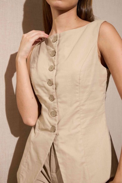 CONJUNTO SIN MANGAS DE CHAQUETA ENTALLADA Y PANTALÓN ANCHO BEIGE FBZMA1586AB