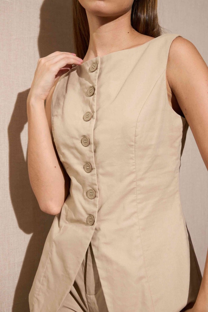 CONJUNTO SIN MANGAS DE CHAQUETA ENTALLADA Y PANTALÓN ANCHO BEIGE FBZMA1586AB