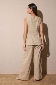 CONJUNTO SIN MANGAS DE CHAQUETA ENTALLADA Y PANTALÓN ANCHO BEIGE FBZMA1586AB
