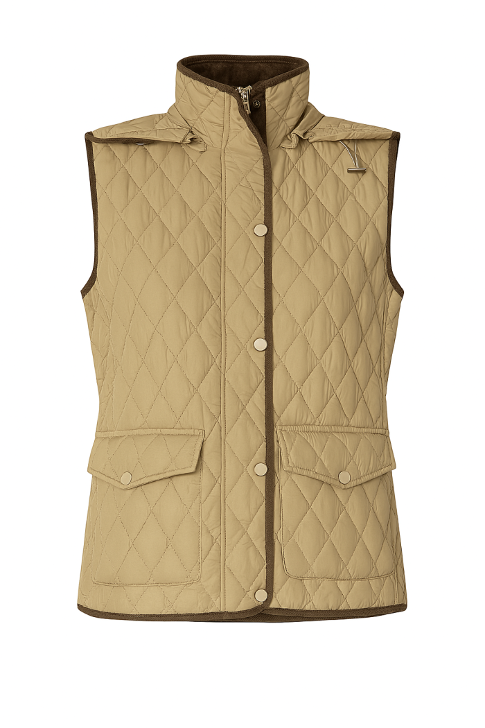 CHALECO ACOLCHADO BEIGE CON DETALLE EN CONTRASTE Y BOLSILLOS TY-Z56562