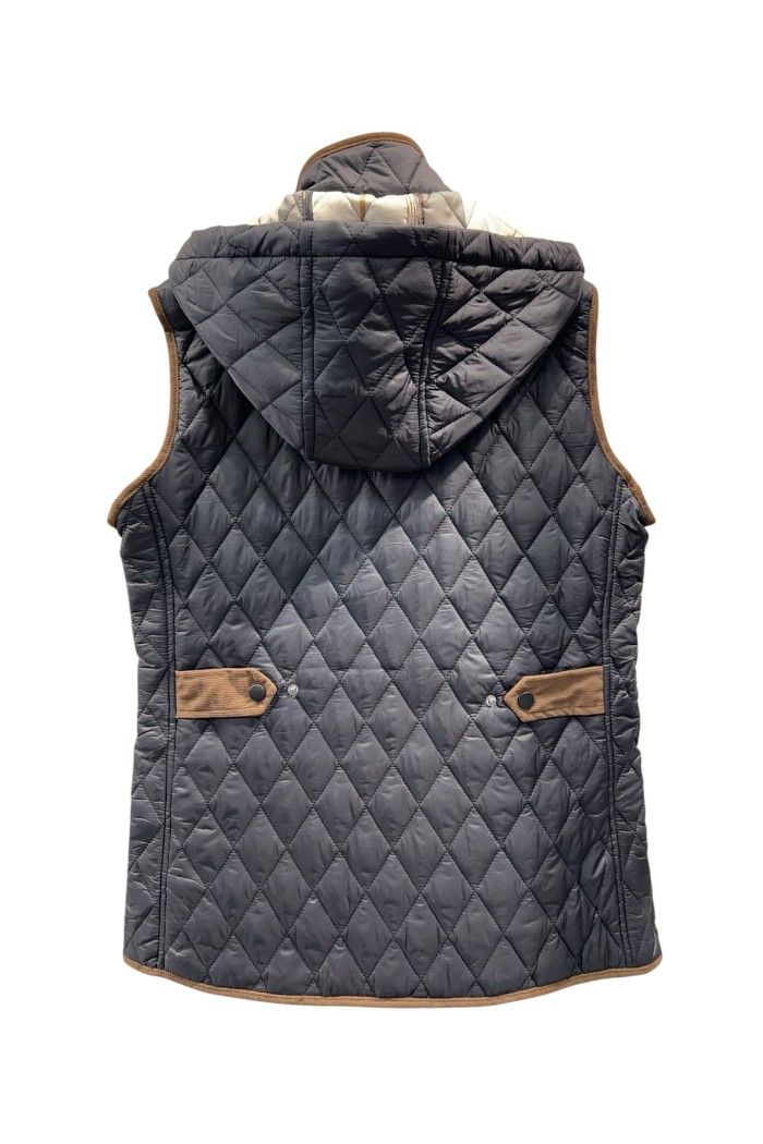 CHALECO ACOLCHADO NEGRO CON RIBETE EN CONTRASTE Y CAPUCHA INTERIOR TY-Z56562