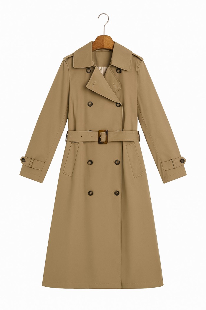 GABARDINA CLÁSICA BEIGE CON CINTURÓN Y BOTONADURA CRUZADA TY-Z56568