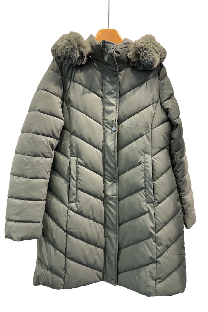 ABRIGO ACOLCHADO VERDE OSCURO CON CAPUCHA Y PELO SINTÉTICO TY-Z56550