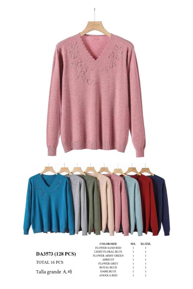 JERSEY V-NECK TALLA GRANDE CON BORDADO FLORAL DBT-DA3573